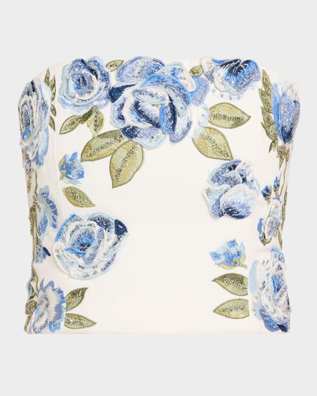 Cece Floral Embellished Cropped Top